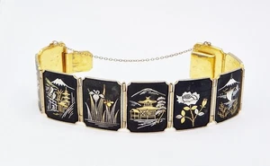 EDLES JAPANISCHES DAMASZENER ARMBAND GOLD & SILBER INTARSIEN um 1920 KOMAI STIL - Bild 1 von 8