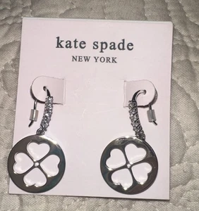 Kate Spade Clover Heart Women's Earrings Silver Tone Brand New On Card MSRP $68 - Picture 1 of 2
