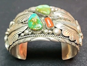 Navajo "Richard T Thomas" Royston Türkis 925 Armreif Armband 7,75" - Bild 1 von 8