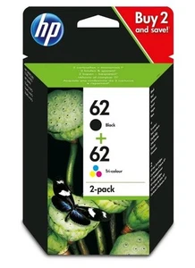 HP 62 2-pak czarny/trójkolorowy oryginalny atrament combo pakiet N9J71AE do Envy 5544 - Zdjęcie 1 z 15