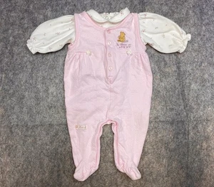 Vintage Y2K Classic Pooh Baby Girl Romper Winnie The Pooh Pink Jumper Shirt 6 Mo - Picture 1 of 12