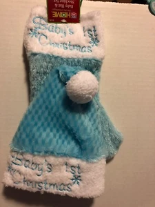 NEU BABY'S ERSTES WEIHNACHTSSTRUMPF UND MÜTZE SET JUNGEN BLAU NEU MIT ETIKETT Schneeflocke - Bild 1 von 5