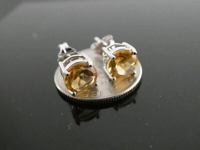 Aretes perforados con poste de piedras preciosas de citrino de oro blanco de 14k NUEVO Foto 1 de 4
