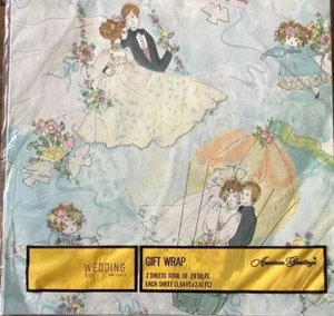Envoltura de regalo de papel de envolver para bodas nupciales vintage 1,64 x 2,41’ saludo americano nuevo en paquete - Imagen 1 de 7