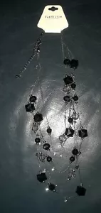 Schwarze Kristall Perlen Diamant glänzend Frontal Halskette 4 Strang süß Geschenk Van Heusen - Bild 1 von 4