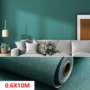 10M FAUX LINEN TEXTURED WALLPAPER Removable Self Adhesive Stick Contact Paper - Picture 1 of 7