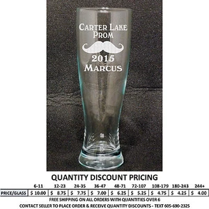 Personalized 23oz Pilsner Glass Custom Engraved Glasses Formal Dance Party - Picture 1 of 15