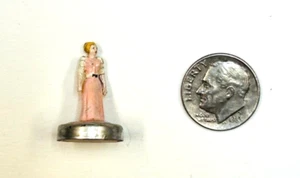 Miniature Figurine Woman In Dress  7/8” Tall Vtg. Pink Dress Silver Color Base - Picture 1 of 7