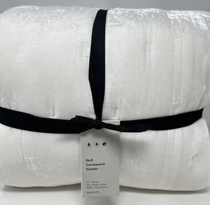 New~West Elm~Lush Tack Stitch Velvet Quilt~Full Queen~White - Picture 1 of 1