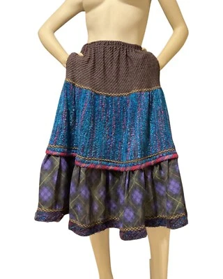 Koos Van Den Akker Skirt Designer Vintage Ruffles Tiered Boho Peasant Patchwork - Image 1 of 4