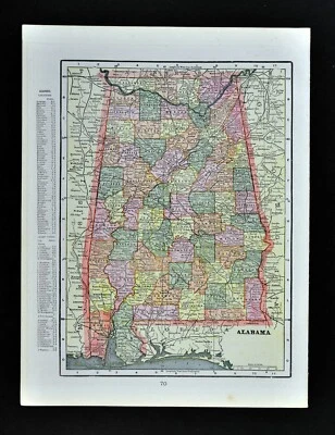 C 1900 Cram Mapa Alabama Montgomery Birmingham Móvil Selma Huntsville Antiguo Foto 1 de 3