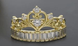 Real 10k Yellow Solid Gold Princess Crown Ring Women 13.1mm 2.6gr All Sizes - Picture 1 of 4
