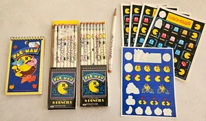 Lot - Vintage Pac Man - 16 Pencils, Spiral Notebook, and 5 Sicker Sheets - Picture 1 of 11