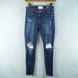Frame Womens Jeans 25 Blue Le Skinny De Jeanne Medium Wash Zip Pocket Distressed - Picture 1 of 13