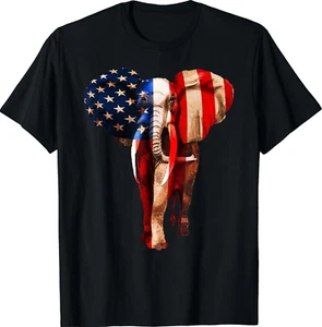 July 4th USA American Flag - African Elephant Tee Gift Unisex T-Shirt - Picture 1 of 4