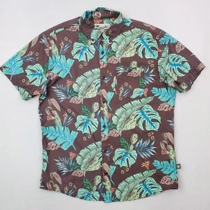 Howler Brothers Shirt Mens Large Brown Teal Hawaiian Tropical Floral Button Up - Picture 1 of 14