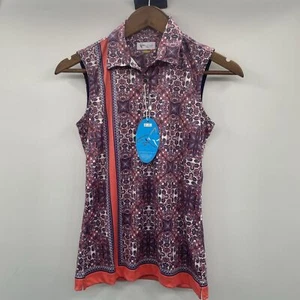 NWT Greg Norman Women's Alexandra Sleeveless Golf Polo Size Large Check Photos - Picture 1 of 14