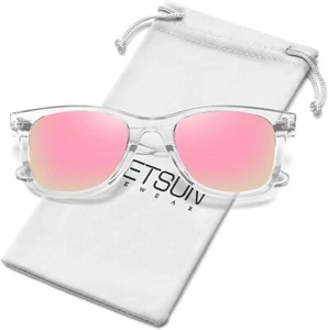 MEETSUN Polarized Sunglasses for Women Clear Frame Purple-pink Mirrored Lens  - Picture 1 of 6