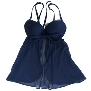 Babydoll Victorias Secret Peluche Push-Up Cami Malla Sumergida Encaje Cinta Azul Talla 36C - Imagen 1 de 5