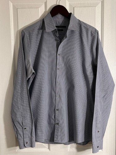 Camicia Gucci slim fit a quadri fantasia quadrata manica lunga abbottonata blu 42 16 5 B