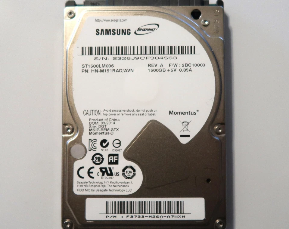 Samsung ST1500LM006 HN-M151RAD/AVN 2BC10003 (S326) F3733-H26A 2.5" 1.5TB 03/2014 - Image 1 of 1