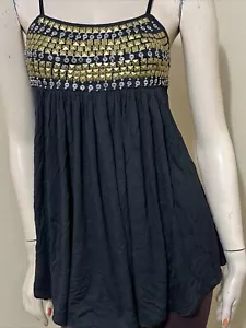 Women’s Black Rayon Casual Summer Open Stretch Tied Gold Beaded Size S Blouse - Picture 1 of 19