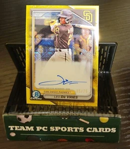 2024 Bowman Chrome Mega Leo De Vries BMA-LD Yellow Mojo Auto /75 Padres FastShip - Bild 1 von 2