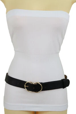 Mujeres Negro Imitación Cuero Vacaciones Fiesta Clásico Cinturón Hebilla Dorada Talla Grande L XL Foto 1 de 4