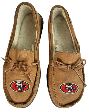 NFL San Francisco 49ers Moccasin Slippers Brown w/ Team Logo Size M (Mens 9-10) Cover