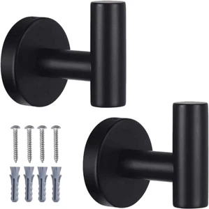 2 Pack Bathroom Towel Hooks Wall Mount Hooks Matte Black Towel Racks Coat Hooks, - Picture 1 of 7