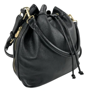 Ora Delphine Claire Soft Black Textured Leather Bucket Bag - Picture 1 of 10