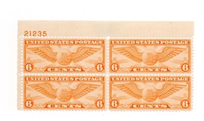 US Stamp Scott # C19 Plate Block - 1934 6c Rotary Perf 10-1/2 x 11- MH - Image 1 of 3
