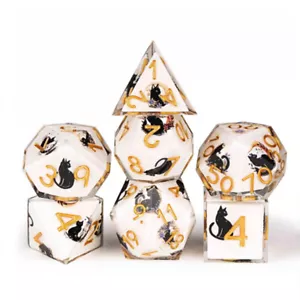 Resin DND Dice Set 7pcs Polyhedral Die Moon Cat Sharp Edge RPG Dungeons Dragons - Picture 1 of 4