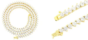 Juego de 1 fila de 22"" 3 clavijas de collar de tenis acabado dorado 14K 4 mm pulsera de cadena de 7 - Imagen 1 de 3