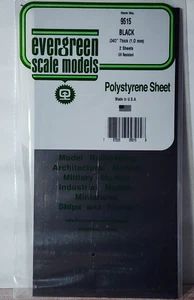Evergreen Scale Models 9515 Black Styrene Sheets 6" x 12" x .040" Thick 2 Sheets - Picture 1 of 3