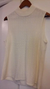 Jennifer Moore Acryl Zopfmuster ärmellos Sweater Pullover weiß Große L - Bild 1 von 2