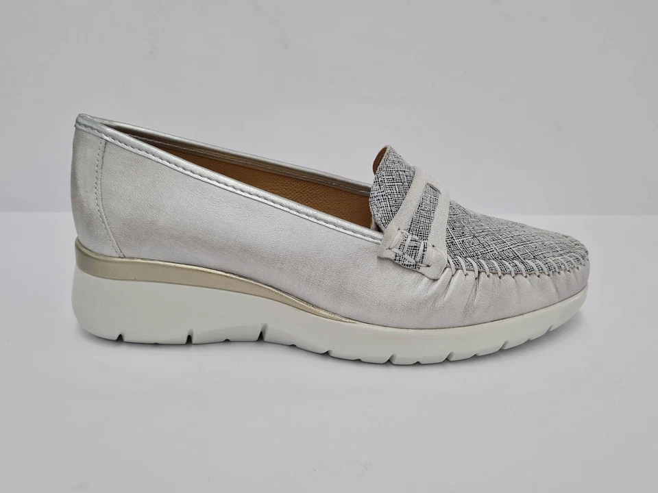 Stile di Vita Mocassino Donna con Zeppa e Plantare Estraibile - 1007 (Argento/Bi - Immagine 1 di 4