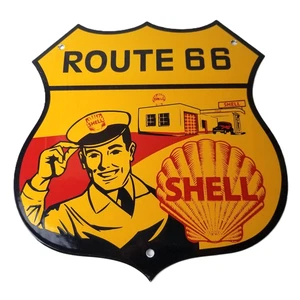 Vintage Shell Gasschild - Benzinbegleiter Route 66 Pumpe Porzellanschild - Bild 1 von 15