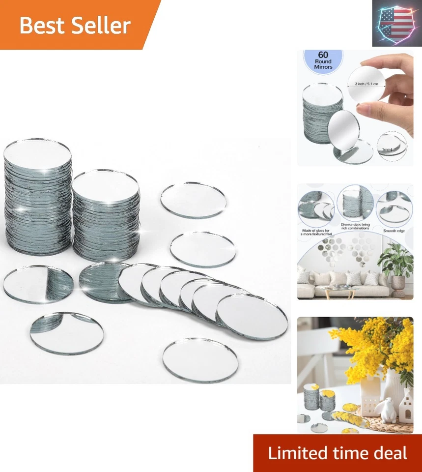 60 azulejos de espejo de vidrio redondos sin terminar - perfectos para manualidades y decoración hágalo usted mismo Foto 1 de 4