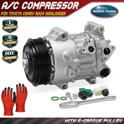 A/C Compressor with 6-Groove Pulley & Clutch for Toyota Camry RAV4 Highlander - Image 1 of 4