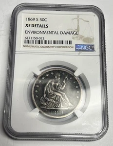 1869-S NGC XF Details Seated Liberty Half Dollar, U.S. Silver 50c Coin - Picture 1 of 4