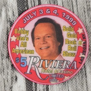 VTG 1999 Bobby Vee & The Vees Riviera Casino Vegas $5 Poker Chip Limited /1000 - Picture 1 of 4