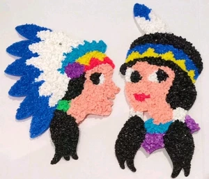 2 THANKSGIVING Melted Plastic Popcorn Native American Indians  Preowned  Vintage - Picture 1 of 14