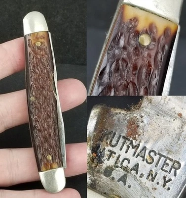 Navaja de bolsillo vintage Kutmaster Utica NY EE. UU. rata almizcle jigged Foto 1 de 4
