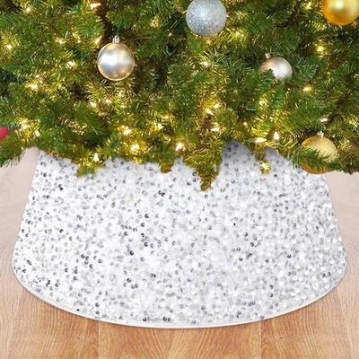 Gola de árvore de Natal lantejoulas - Capa base de veludo glitter branco, 23,6" diâmetro - Imagem 1 de 4