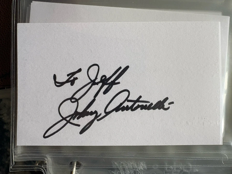 AUTOGRAPH INDEX CARD BASEBALL PLAYER JOHNNY ANTONELLI; MLB DEBUT 1948; DIED 2020 - Image 1 of 1