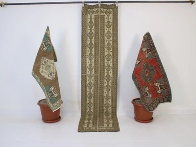 2x8 Vintage Handmade Runner Rug Brown Beige Patchwork 1.9x7.6 ft - image 1 of 4