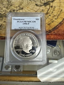 1990 eisenhower centennial silver dollar PCGs PR 70 DCAM - Picture 1 of 2