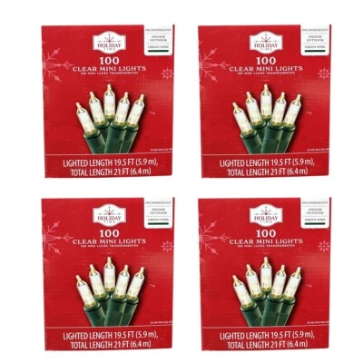 Holiday Time 100 Clear Mini Christmas Lights 21 ft Green Wire Set of 4 - Image 1 of 4