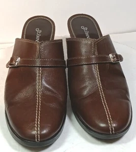St. John’s Bay Women Shoes Size 7M Brown Leather Mules Heels Pumps Slip On - Picture 1 of 19